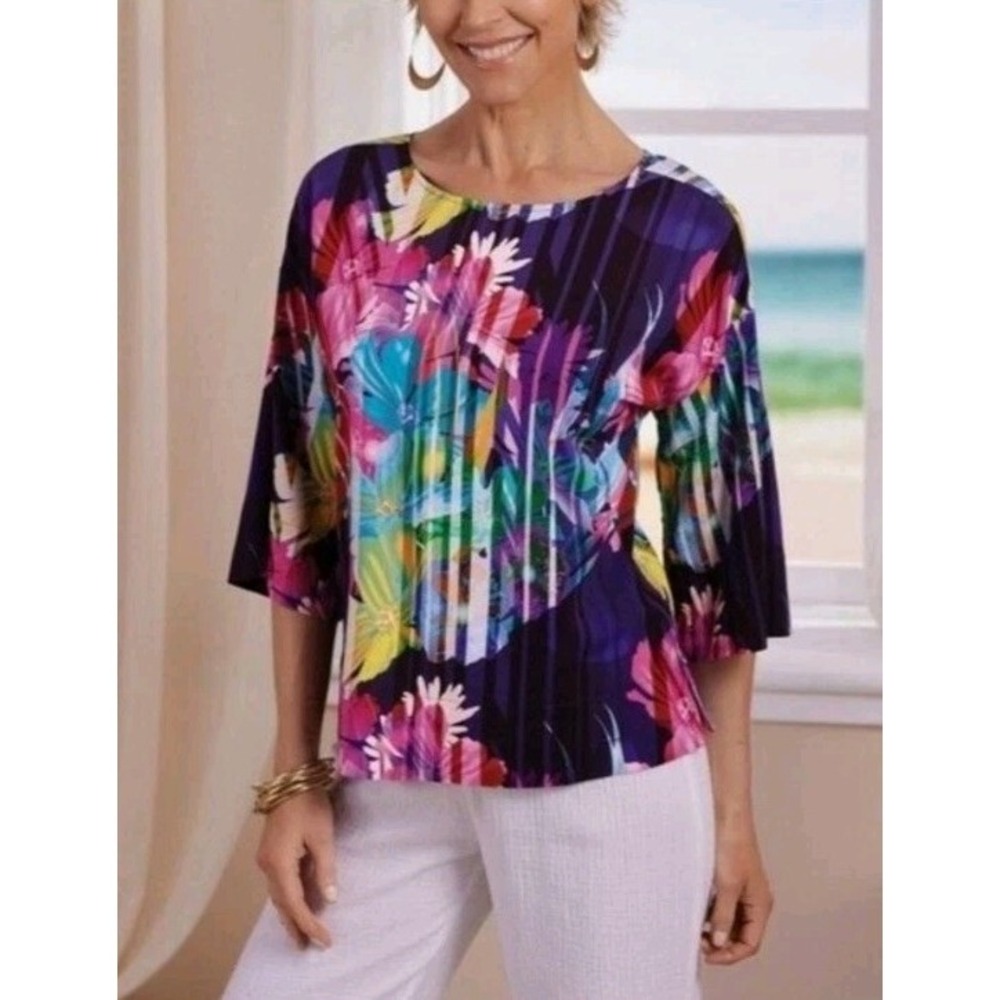 NWT Soft Surroundings Mignon Tunic Top Women's Plus 2X Floral Violet Multicolor